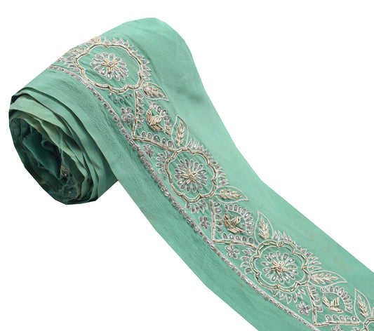 Sushila Vintage Green Saree Border Indian Craft Sewing Trim Hand Beaded Lace