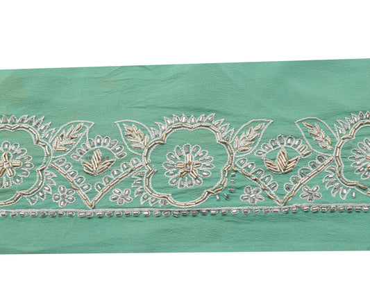 Sushila Vintage Green Saree Border Indian Craft Sewing Trim Hand Beaded Lace