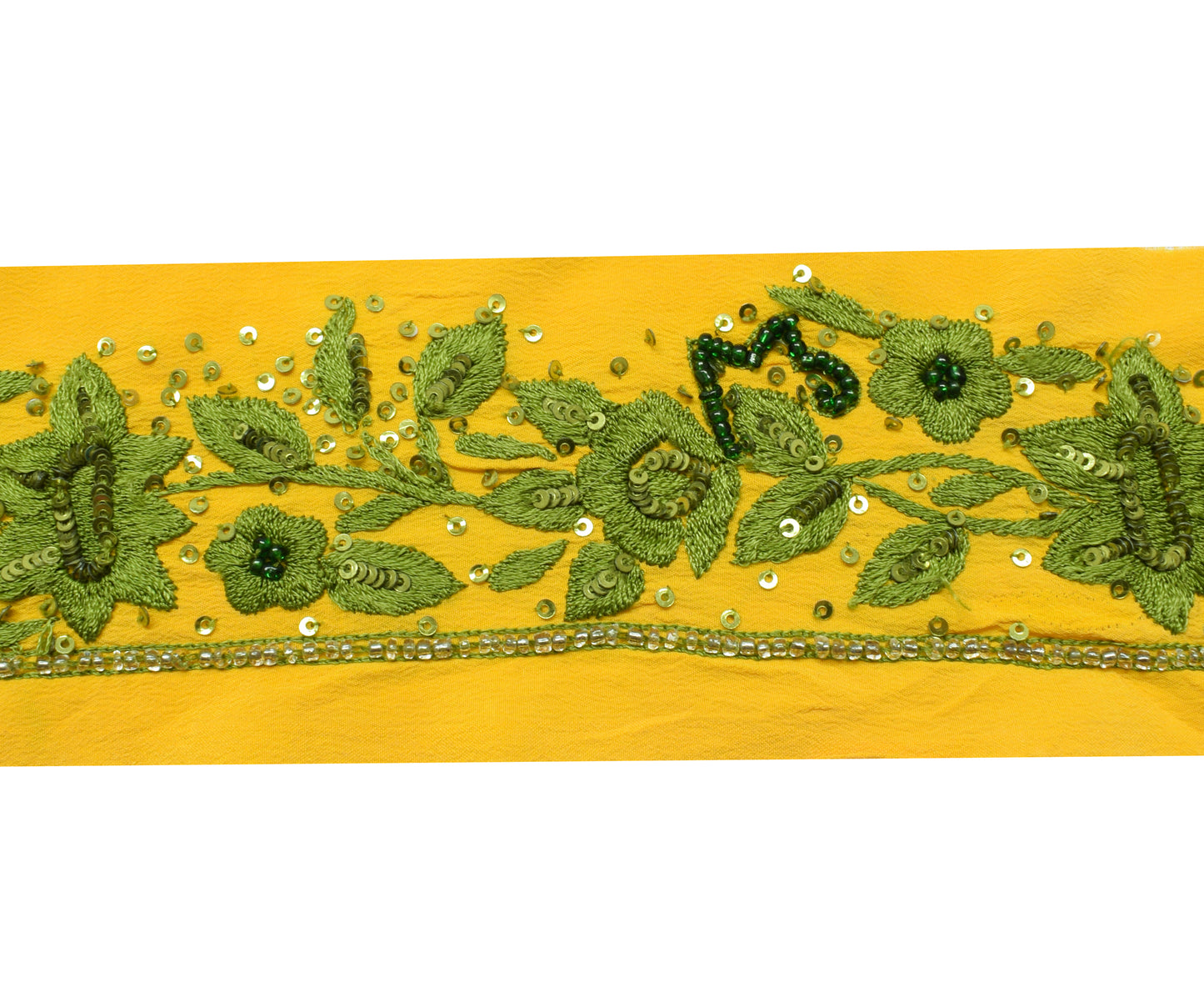 Sushila Vintage Yellow Saree Border Indian Craft Sewing Trim Hand Beaded Lace