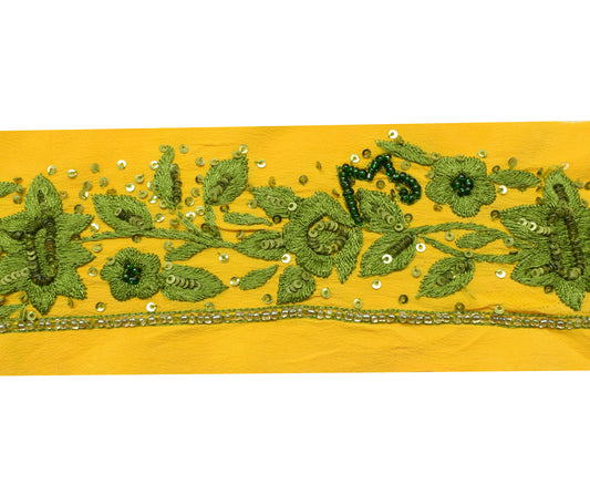 Sushila Vintage Yellow Saree Border Indian Craft Sewing Trim Hand Beaded Lace