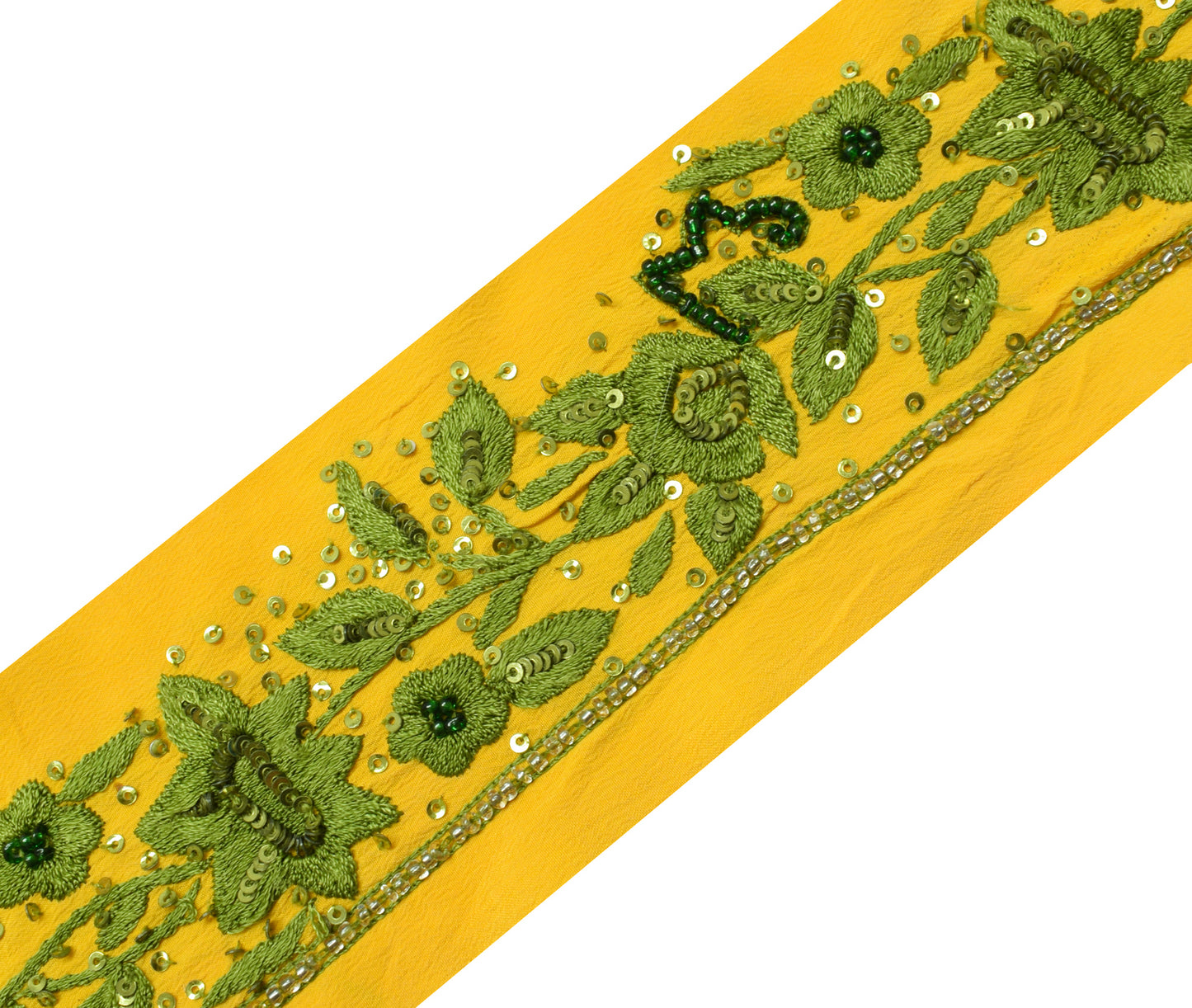 Sushila Vintage Yellow Saree Border Indian Craft Sewing Trim Hand Beaded Lace
