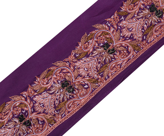 Sushila Vintage Purple Saree Border Indian Craft Sewing Trim Embroidered Ribbon