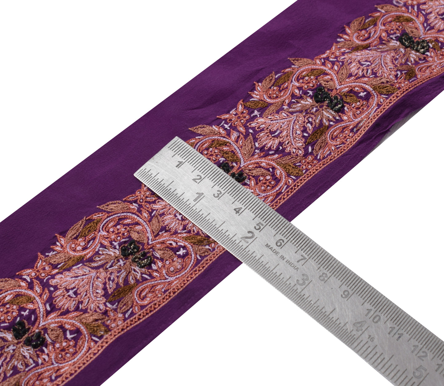 Sushila Vintage Purple Saree Border Indian Craft Sewing Trim Embroidered Ribbon