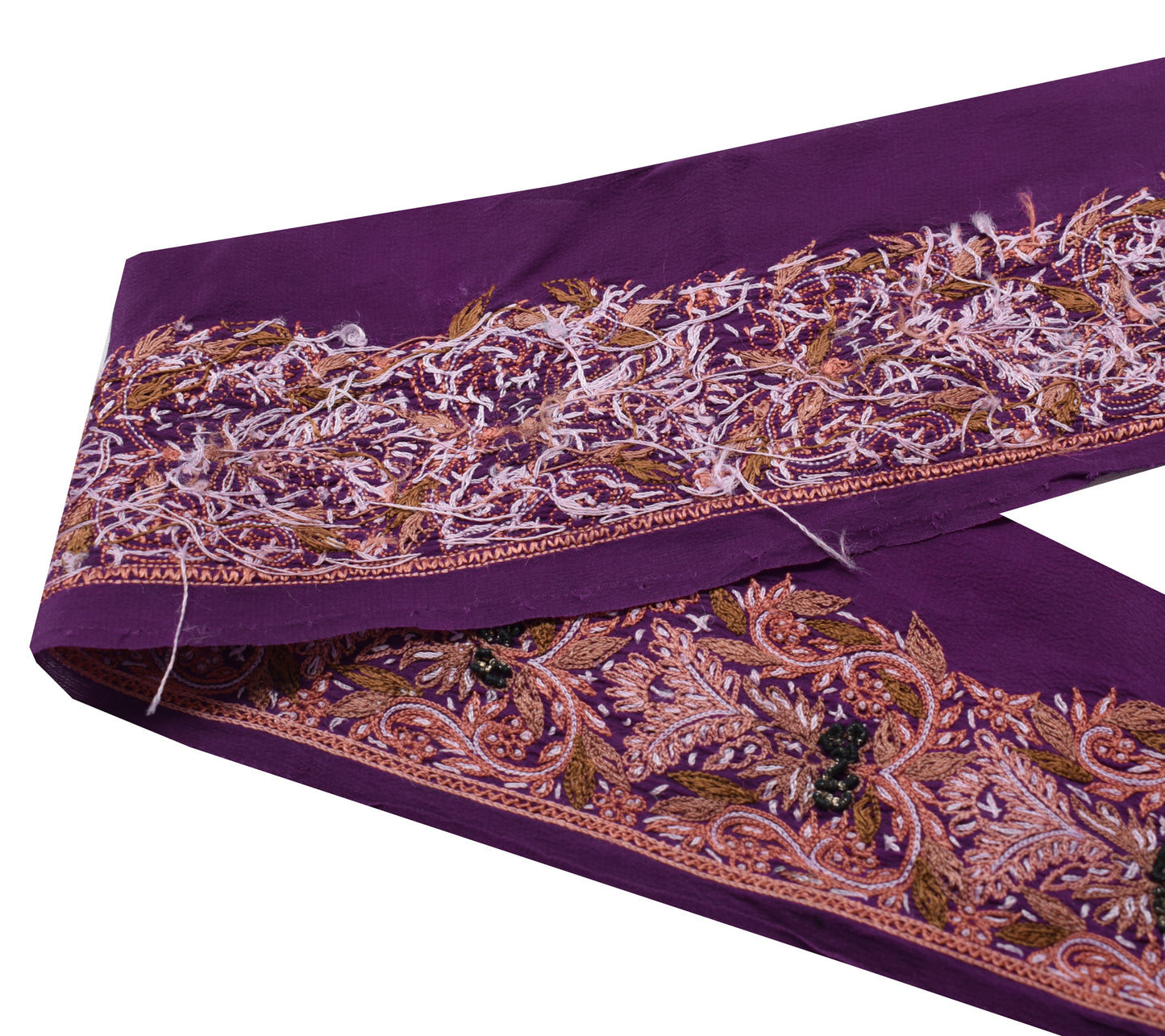 Sushila Vintage Purple Saree Border Indian Craft Sewing Trim Embroidered Ribbon