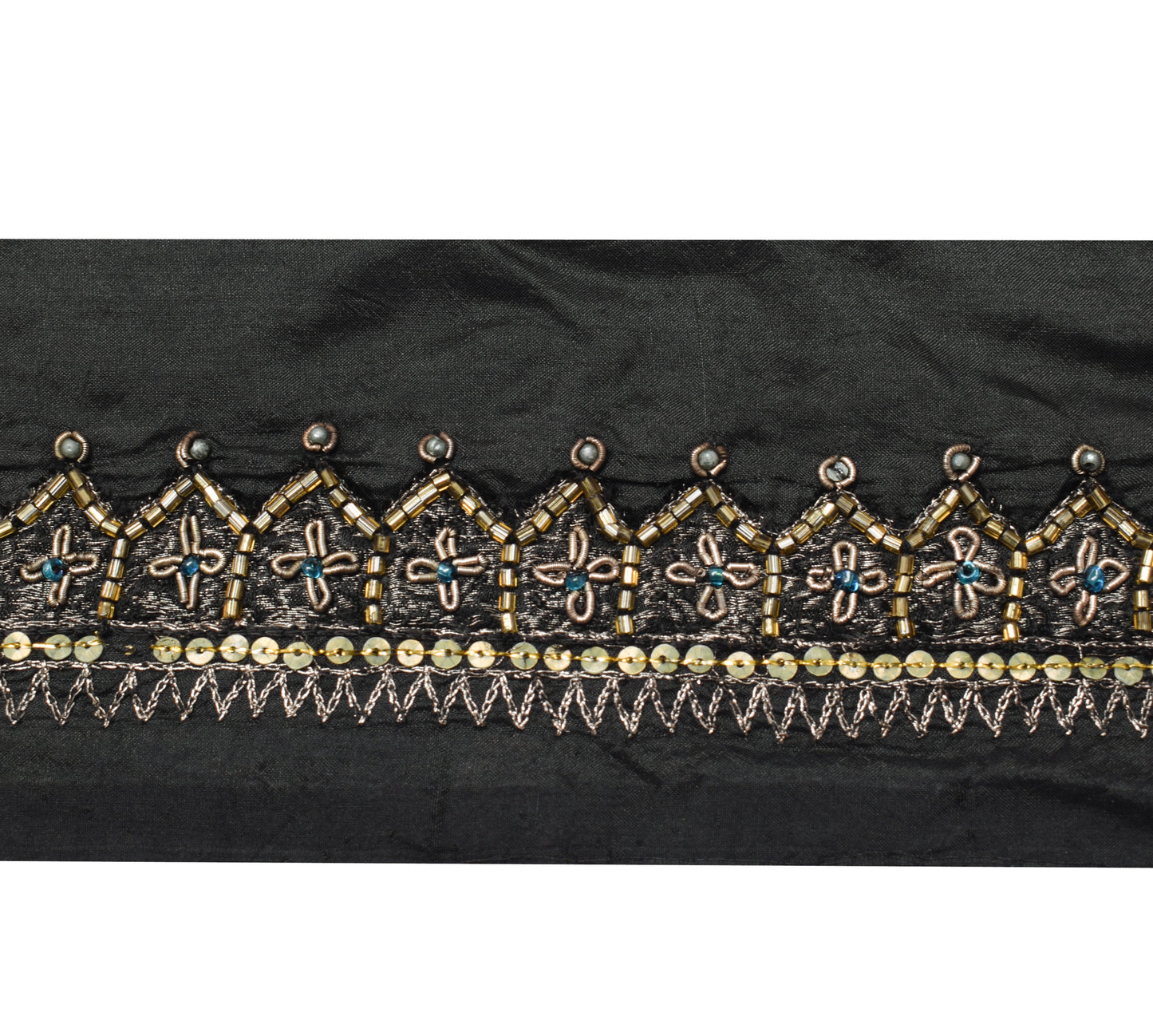 Sushila Vintage Black Saree Border Indian Craft Sewing Trim Hand Beaded Lace
