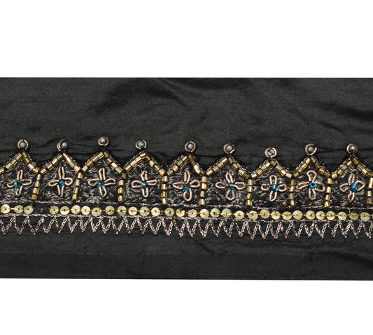 Sushila Vintage Black Saree Border Indian Craft Sewing Trim Hand Beaded Lace