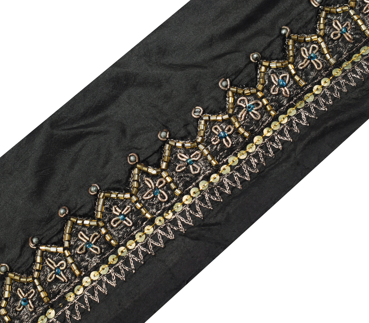 Sushila Vintage Black Saree Border Indian Craft Sewing Trim Hand Beaded Lace