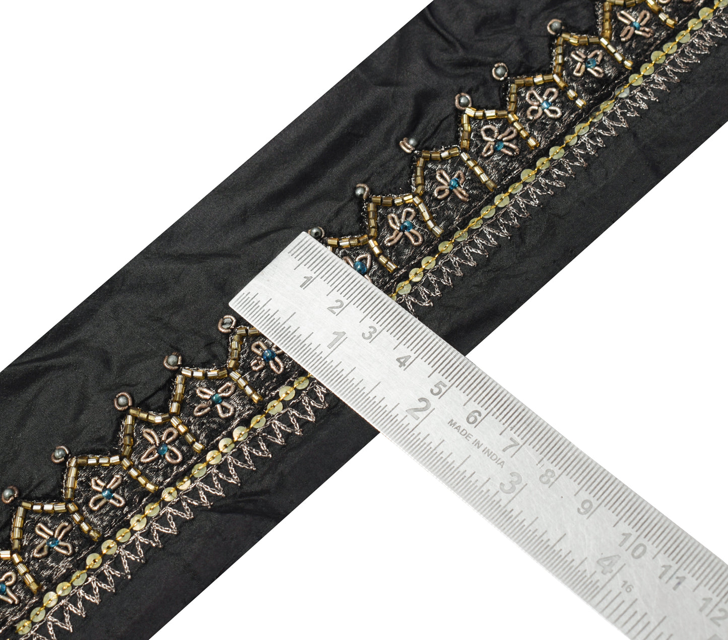 Sushila Vintage Black Saree Border Indian Craft Sewing Trim Hand Beaded Lace