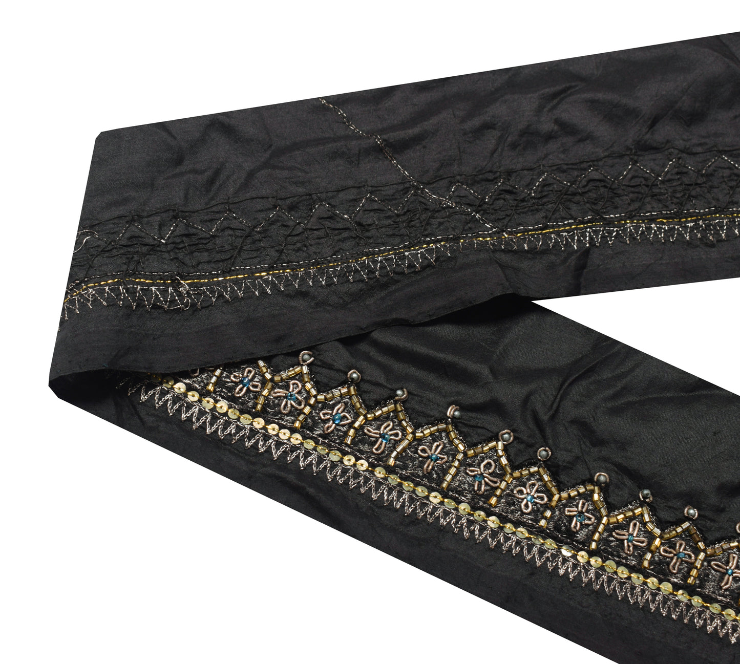 Sushila Vintage Black Saree Border Indian Craft Sewing Trim Hand Beaded Lace
