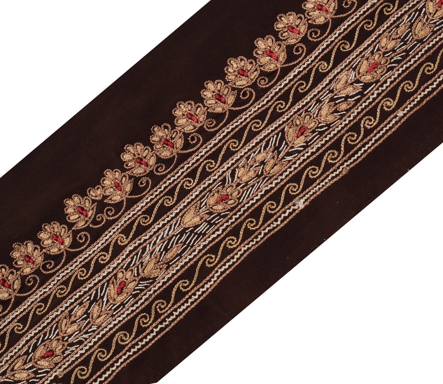 Sushila Vintage Brown Saree Border Indian Craft Sewing Trim Embroidered Ribbon