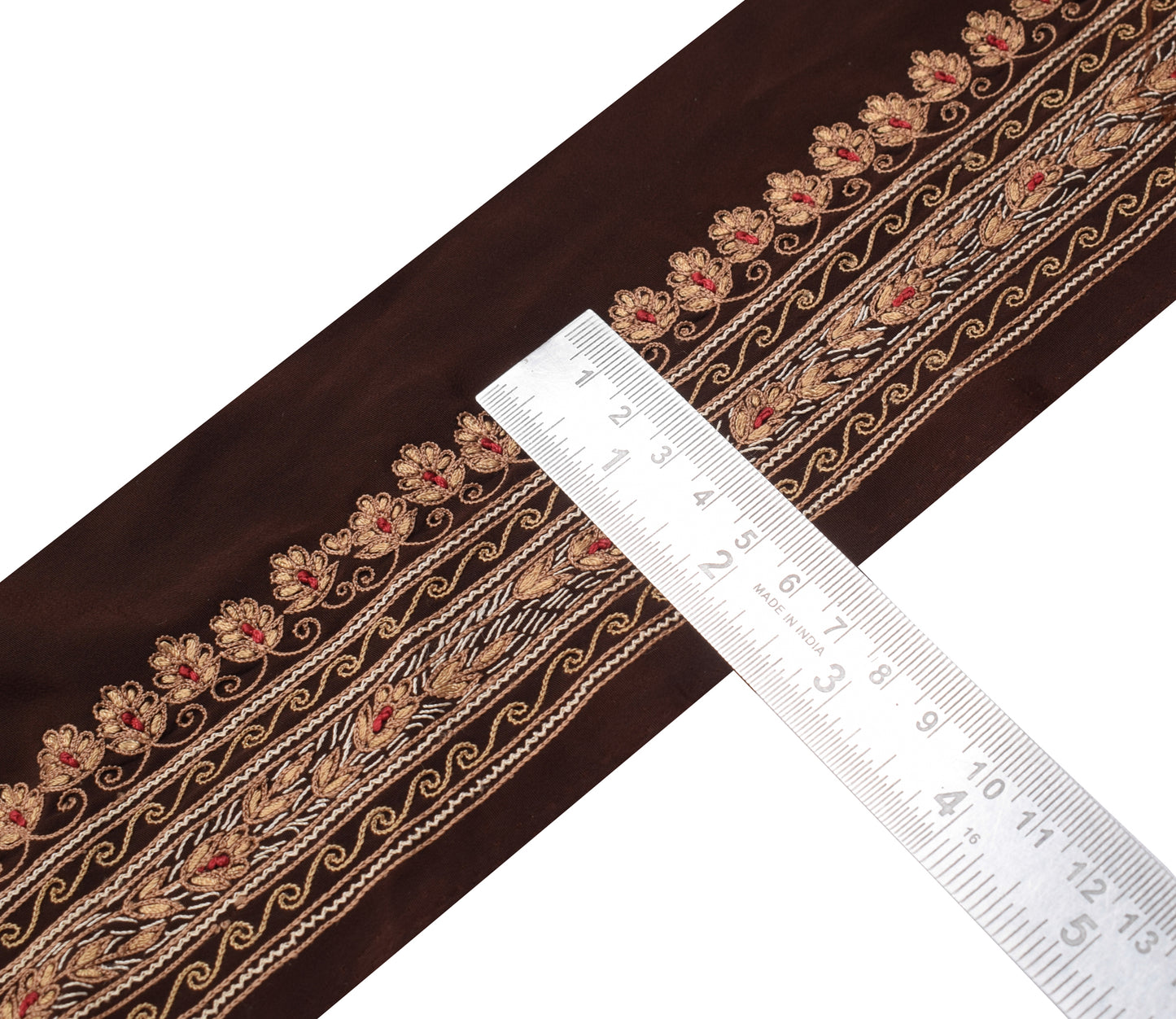 Sushila Vintage Brown Saree Border Indian Craft Sewing Trim Embroidered Ribbon