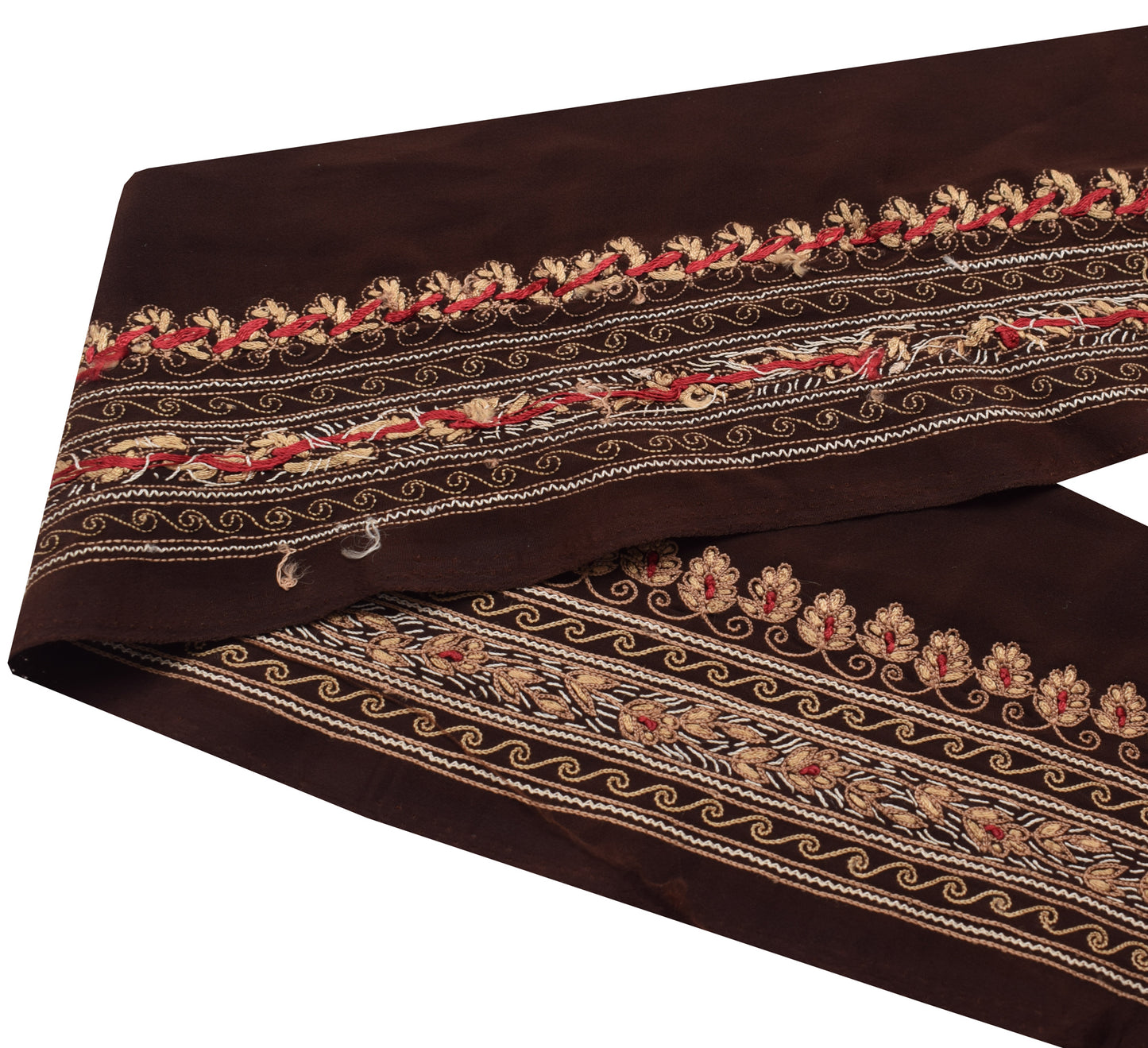 Sushila Vintage Brown Saree Border Indian Craft Sewing Trim Embroidered Ribbon