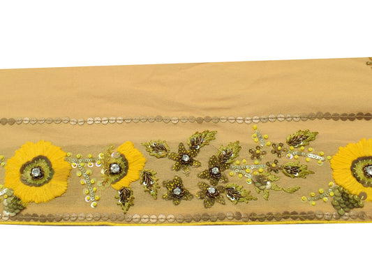 Sushila Vintage Brown Saree Border Indian Craft Sewing Trim Hand Beaded Ribbon