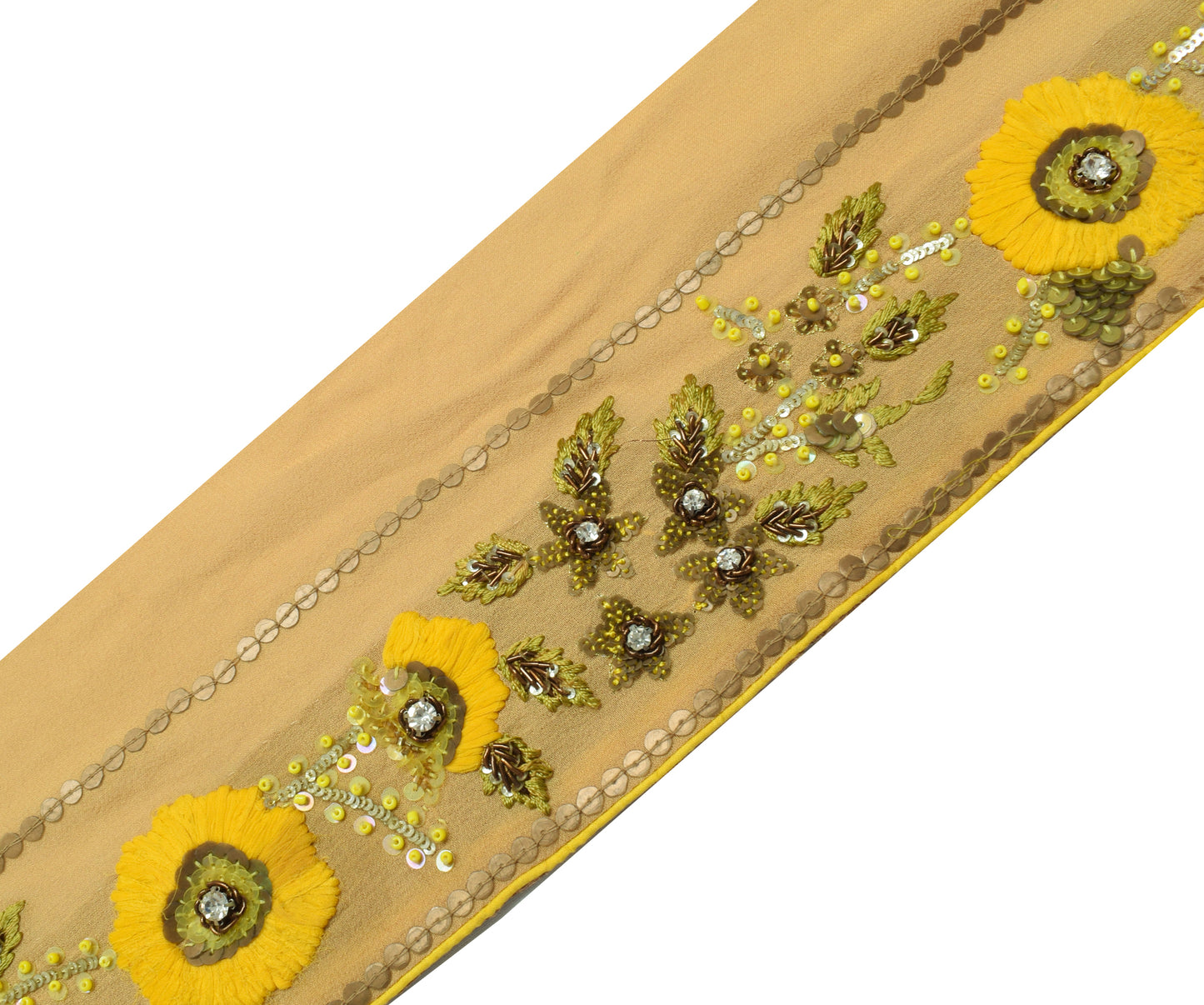 Sushila Vintage Brown Saree Border Indian Craft Sewing Trim Hand Beaded Ribbon