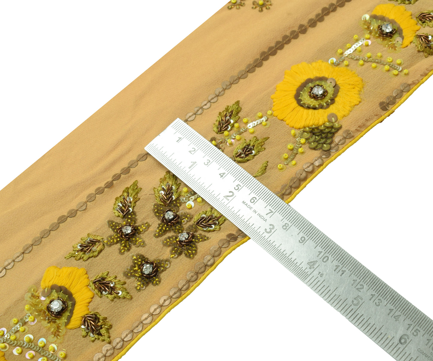 Sushila Vintage Brown Saree Border Indian Craft Sewing Trim Hand Beaded Ribbon