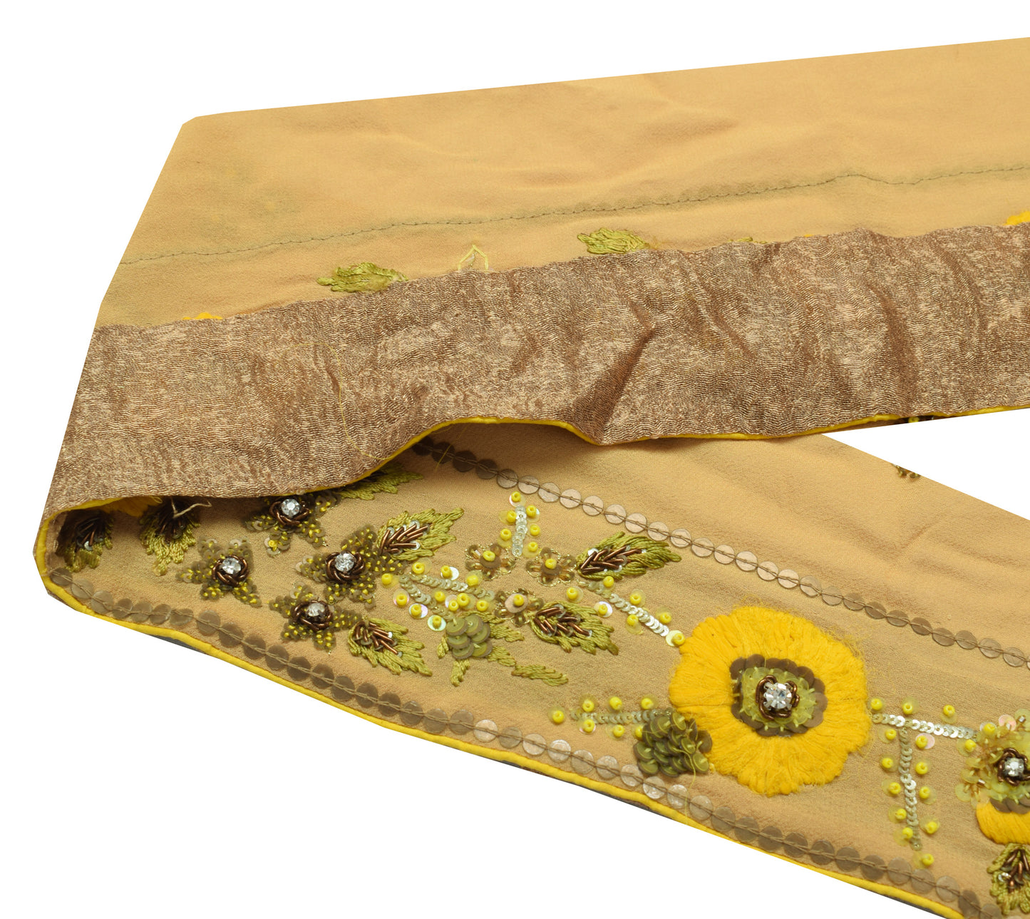 Sushila Vintage Brown Saree Border Indian Craft Sewing Trim Hand Beaded Ribbon