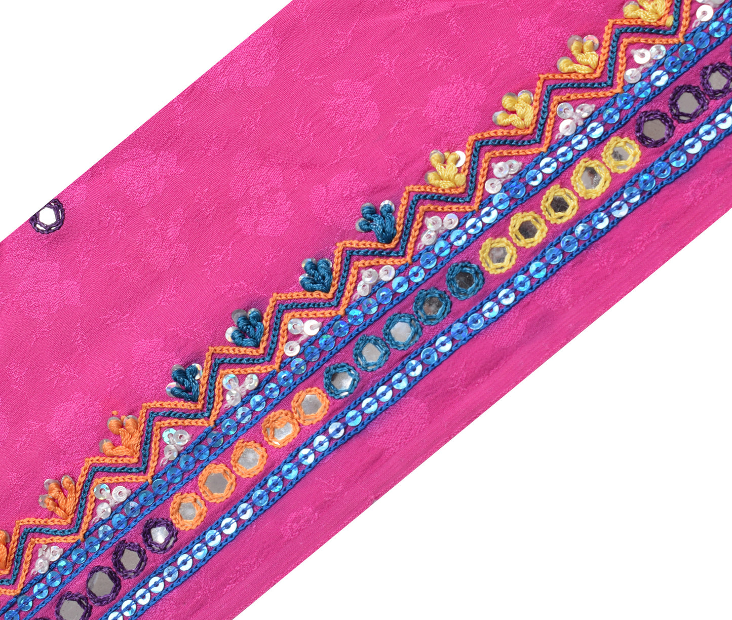 Sushila Vintage Pink Saree Border Indian Craft Sewing Trim Hand Beaded Ribbon