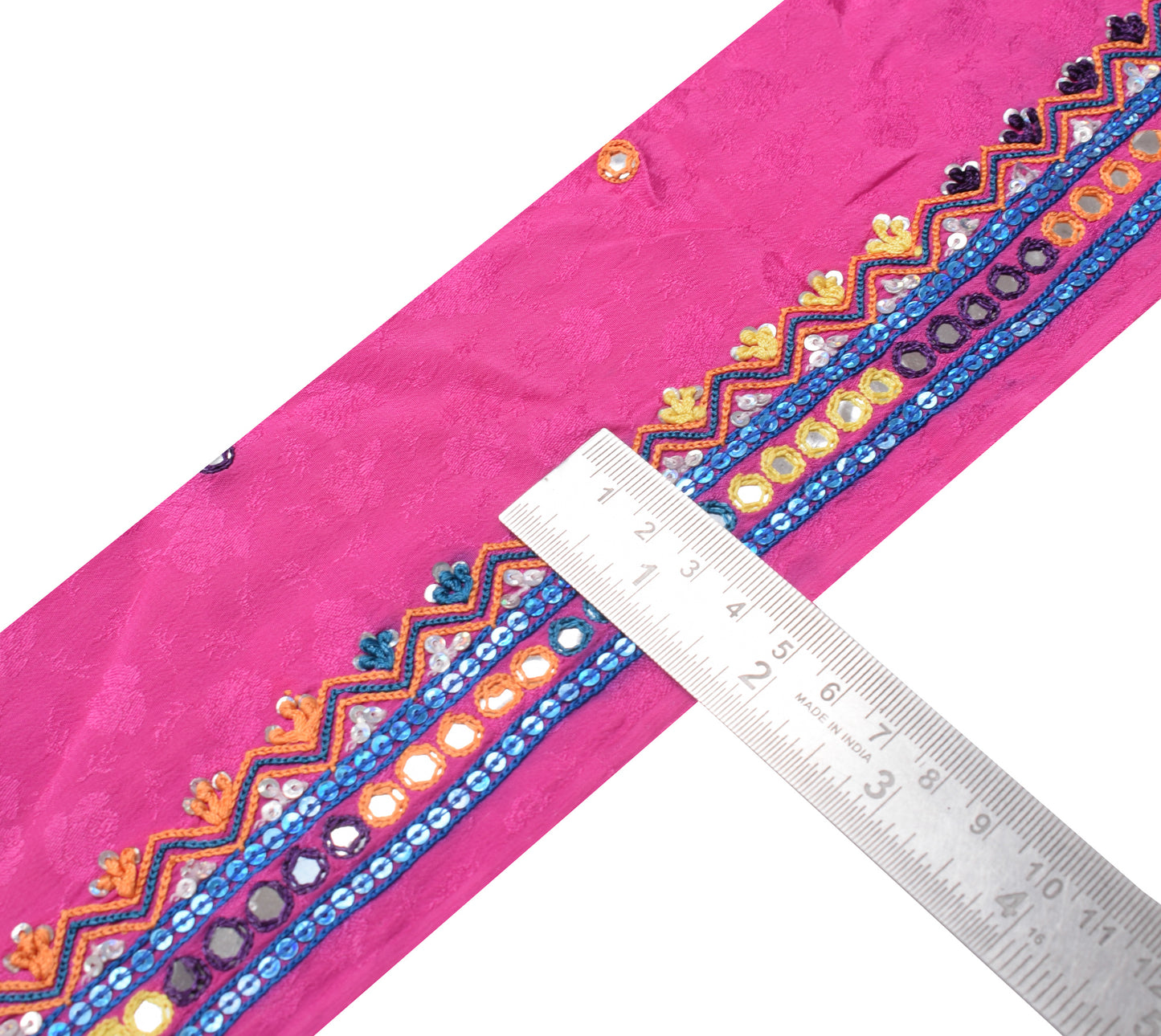 Sushila Vintage Pink Saree Border Indian Craft Sewing Trim Hand Beaded Ribbon