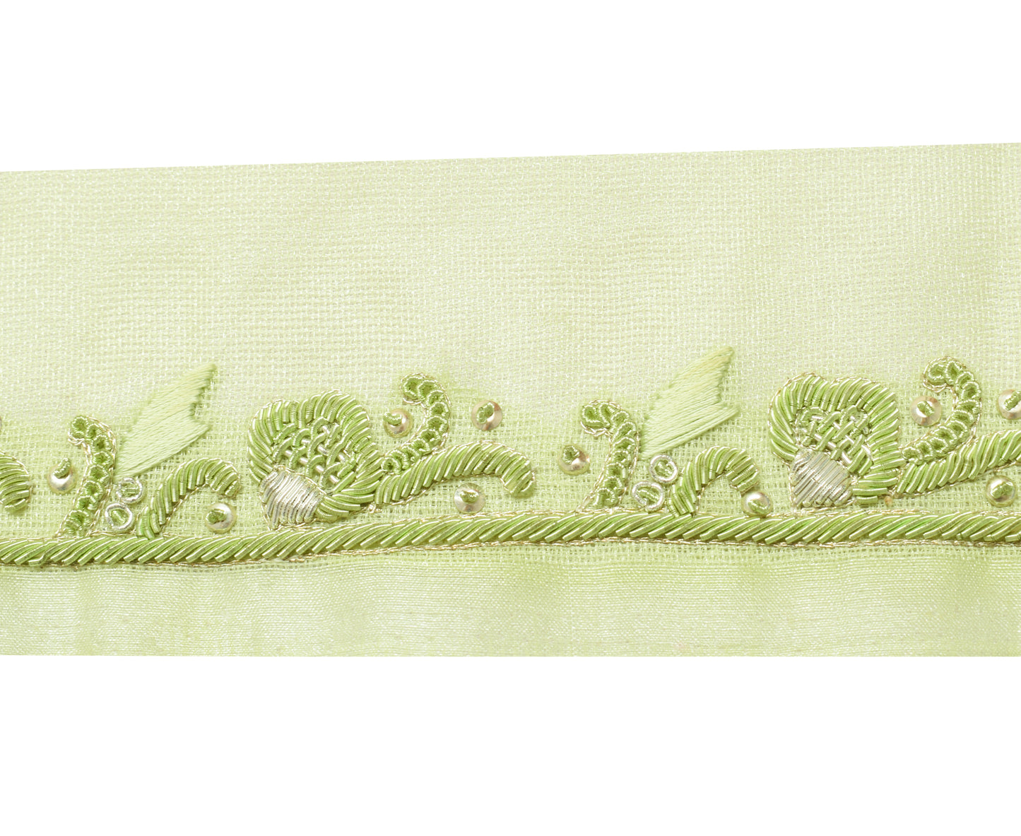 Sushila Vintage Green Saree Border Indian Craft Sewing Trim Hand Beaded Lace
