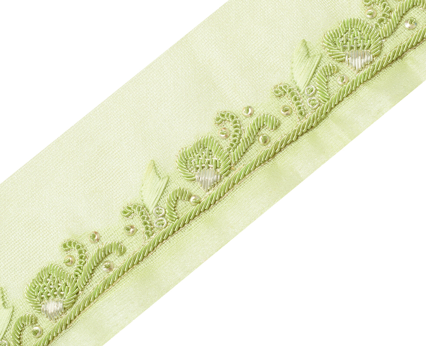 Sushila Vintage Green Saree Border Indian Craft Sewing Trim Hand Beaded Lace