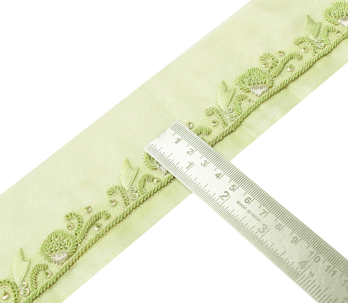 Sushila Vintage Green Saree Border Indian Craft Sewing Trim Hand Beaded Lace