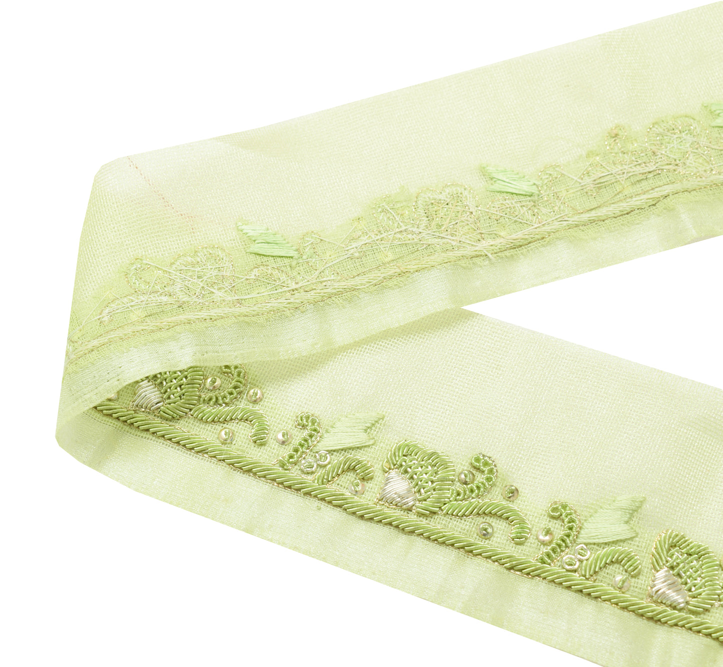 Sushila Vintage Green Saree Border Indian Craft Sewing Trim Hand Beaded Lace