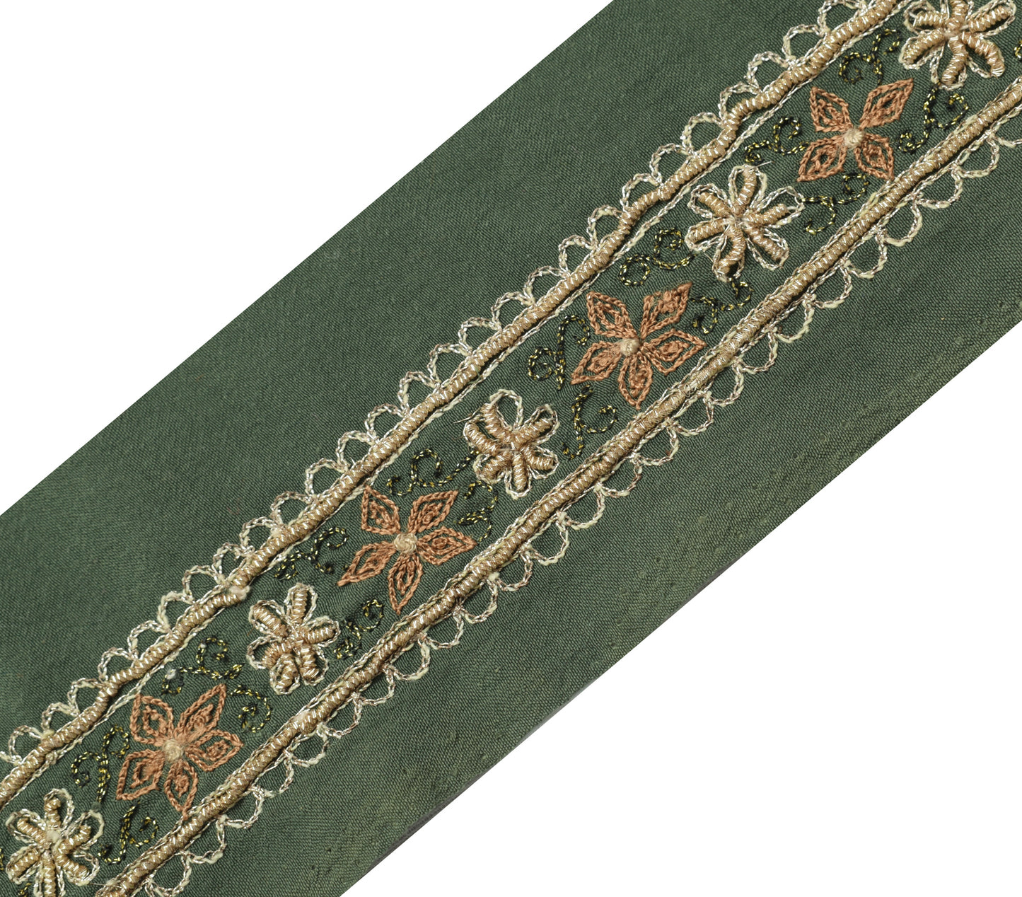 Sushila Vintage Green Saree Border Indian Craft Sewing Trim Hand Beaded Ribbon