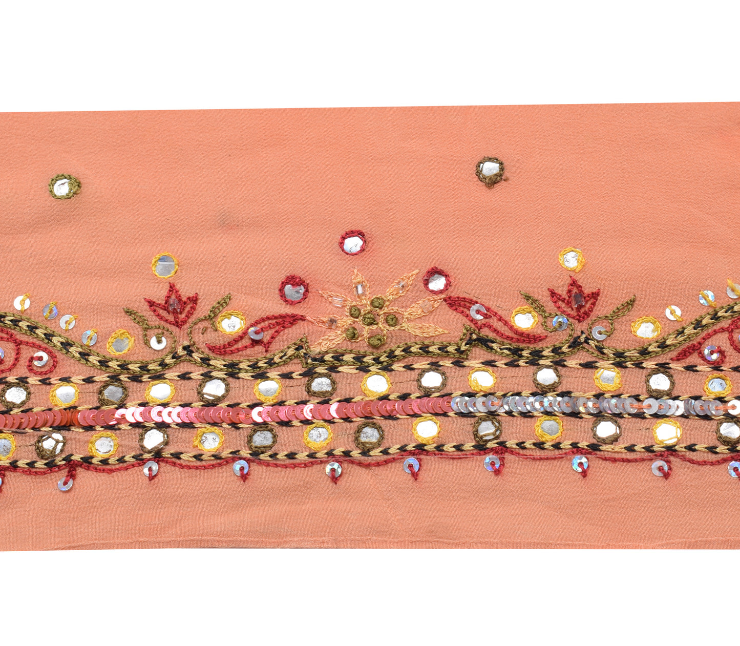 Sushila Vintage Peach Saree Border Indian Craft Sewing Trim Hand Beaded Ribbon