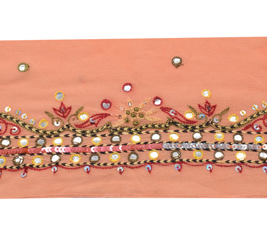 Sushila Vintage Peach Saree Border Indian Craft Sewing Trim Hand Beaded Ribbon