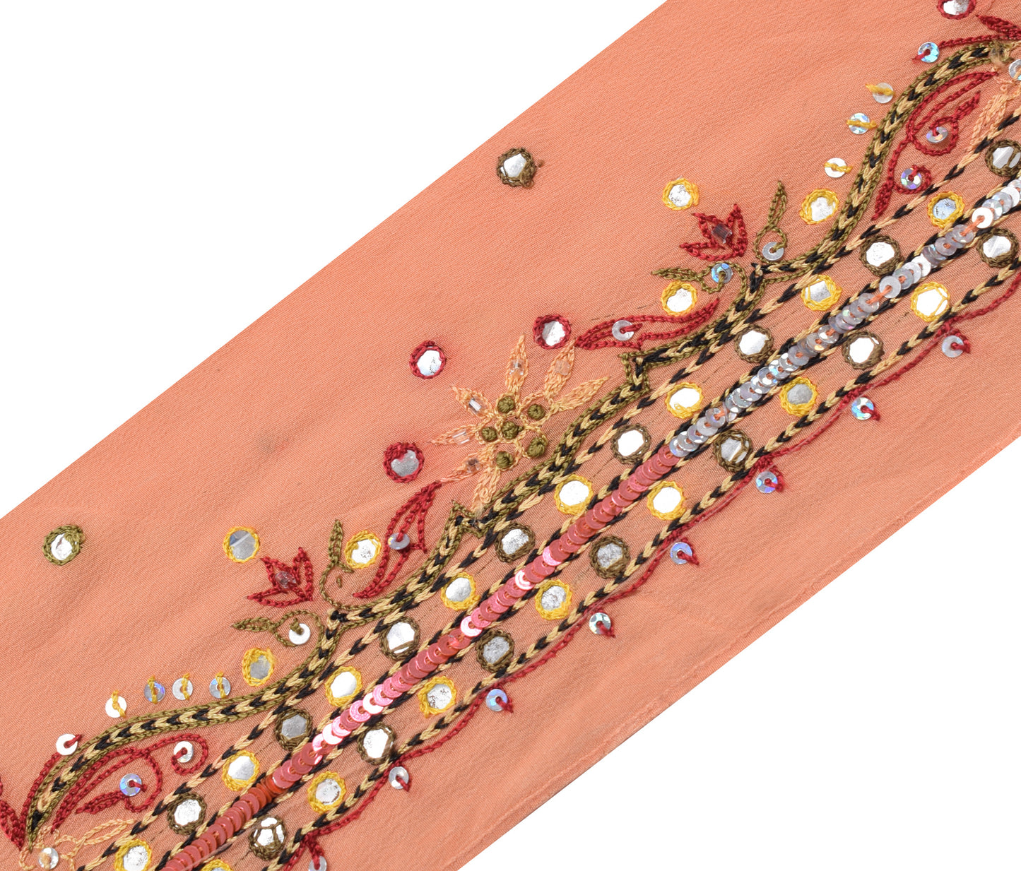 Sushila Vintage Peach Saree Border Indian Craft Sewing Trim Hand Beaded Ribbon