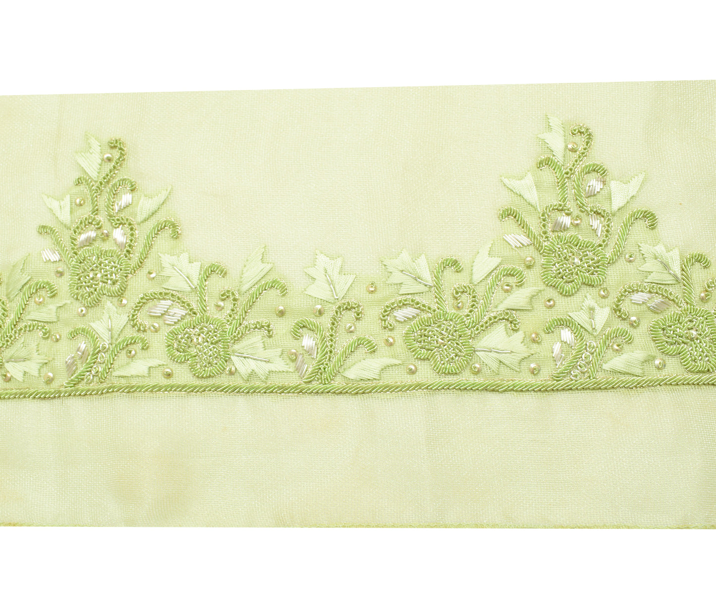Sushila Vintage Green Saree Border Indian Craft Sewing Trim Hand Beaded Ribbon