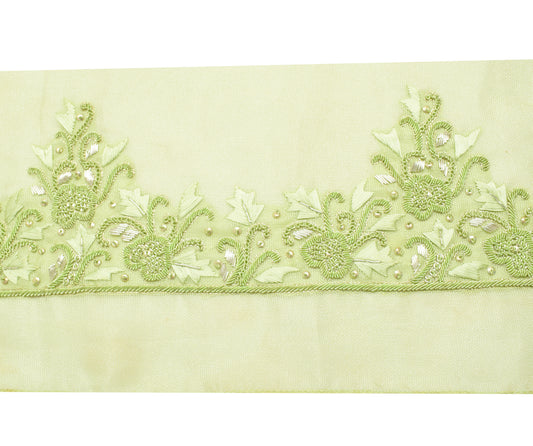 Sushila Vintage Green Saree Border Indian Craft Sewing Trim Hand Beaded Ribbon