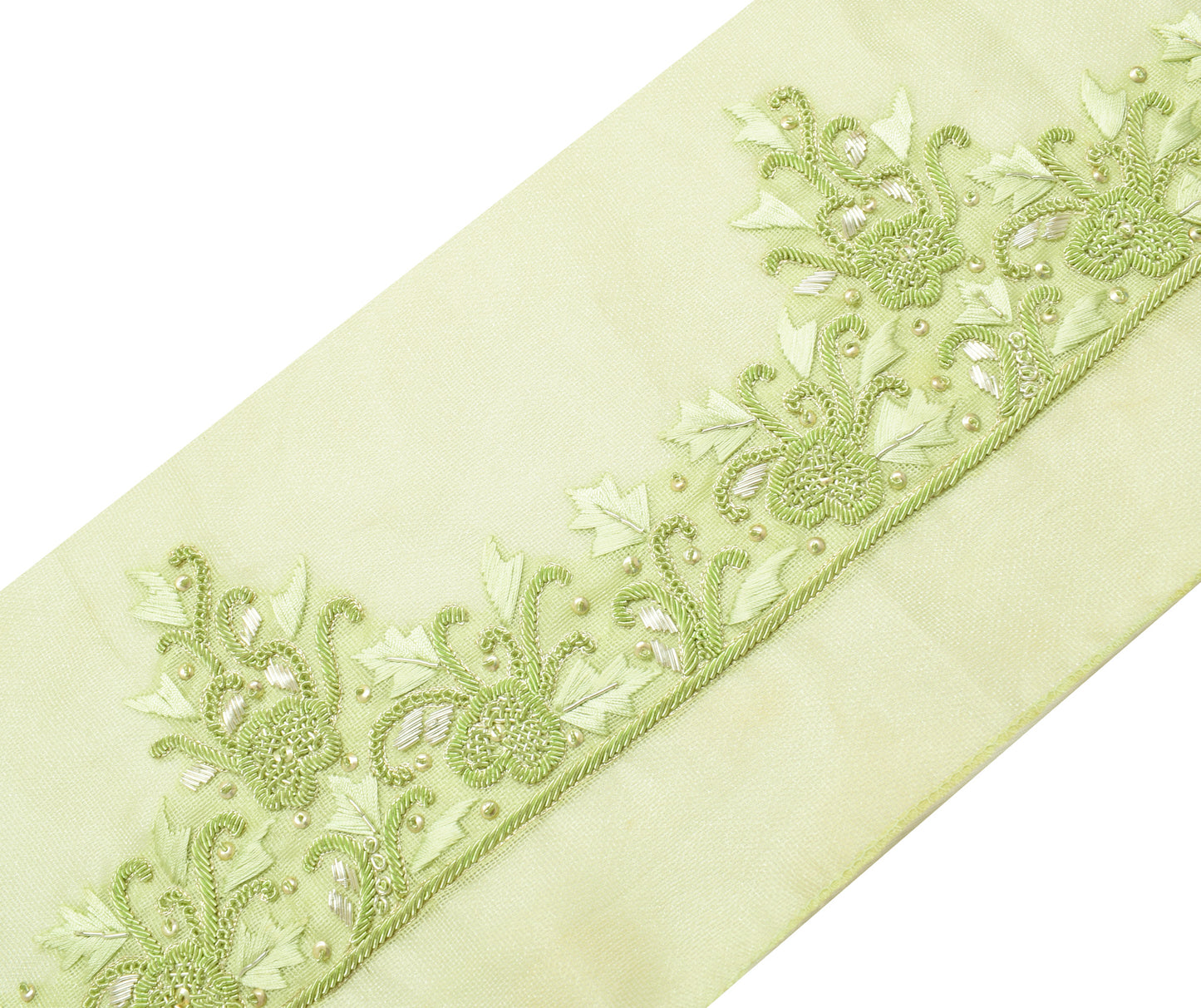 Sushila Vintage Green Saree Border Indian Craft Sewing Trim Hand Beaded Ribbon