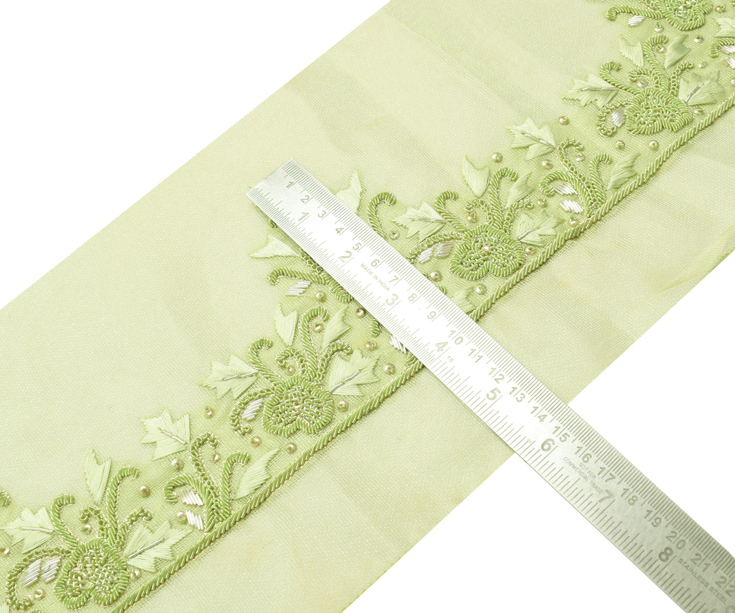 Sushila Vintage Green Saree Border Indian Craft Sewing Trim Hand Beaded Ribbon