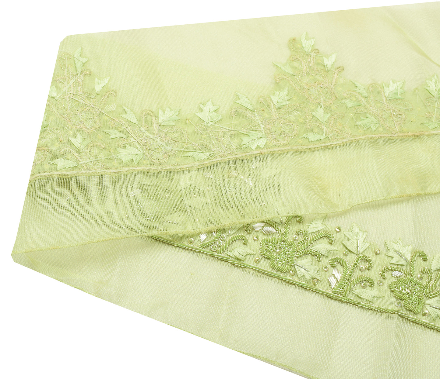 Sushila Vintage Green Saree Border Indian Craft Sewing Trim Hand Beaded Ribbon