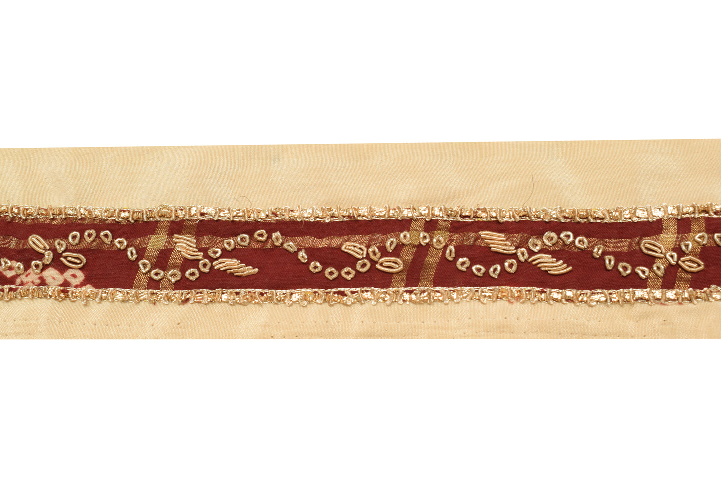 Sushila Vintage Maroon Saree Border Indian Craft Sewing Trim Hand Beaded Lace