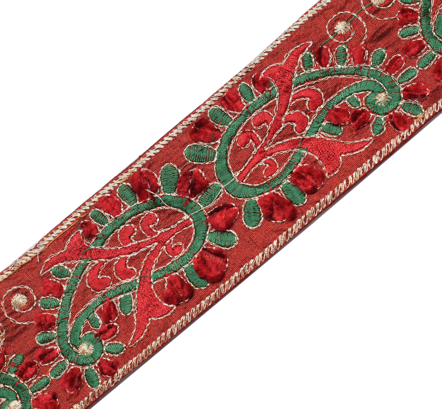 Sushila Vintage Red Saree Border Indian Craft Sewing Trim Embroidery Lace Ribbon