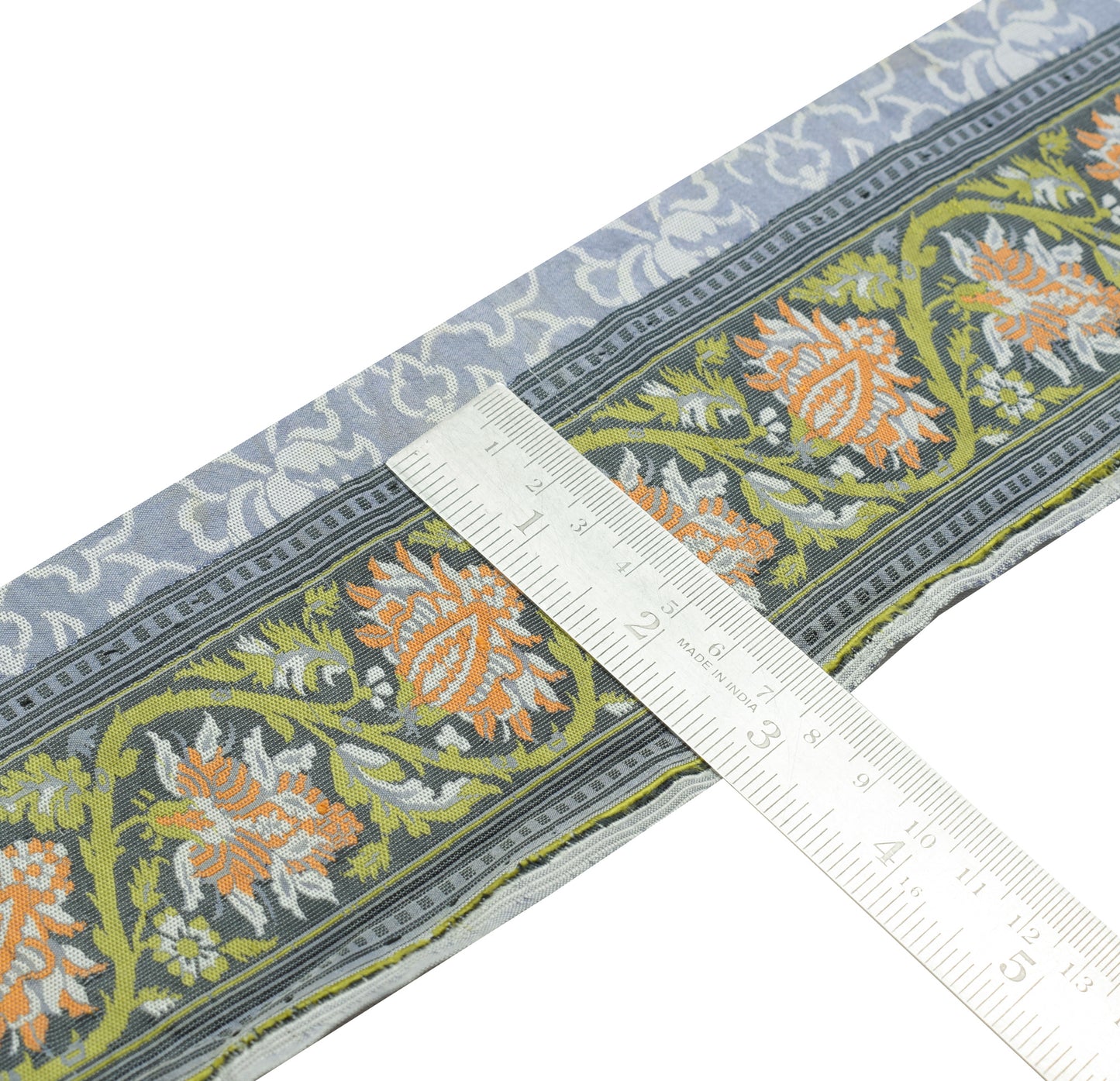 Sushila Vintage Gray Saree Border Indian Craft Sewing Trim Woven Lace Ribbon
