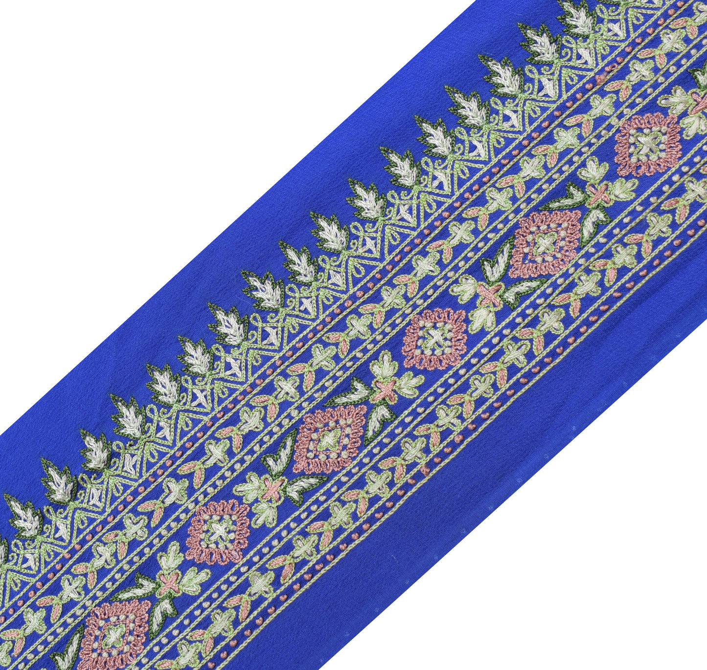 Sushila Vintage Blue Saree Border Indian Craft Sewing Trim Embroidered Lace