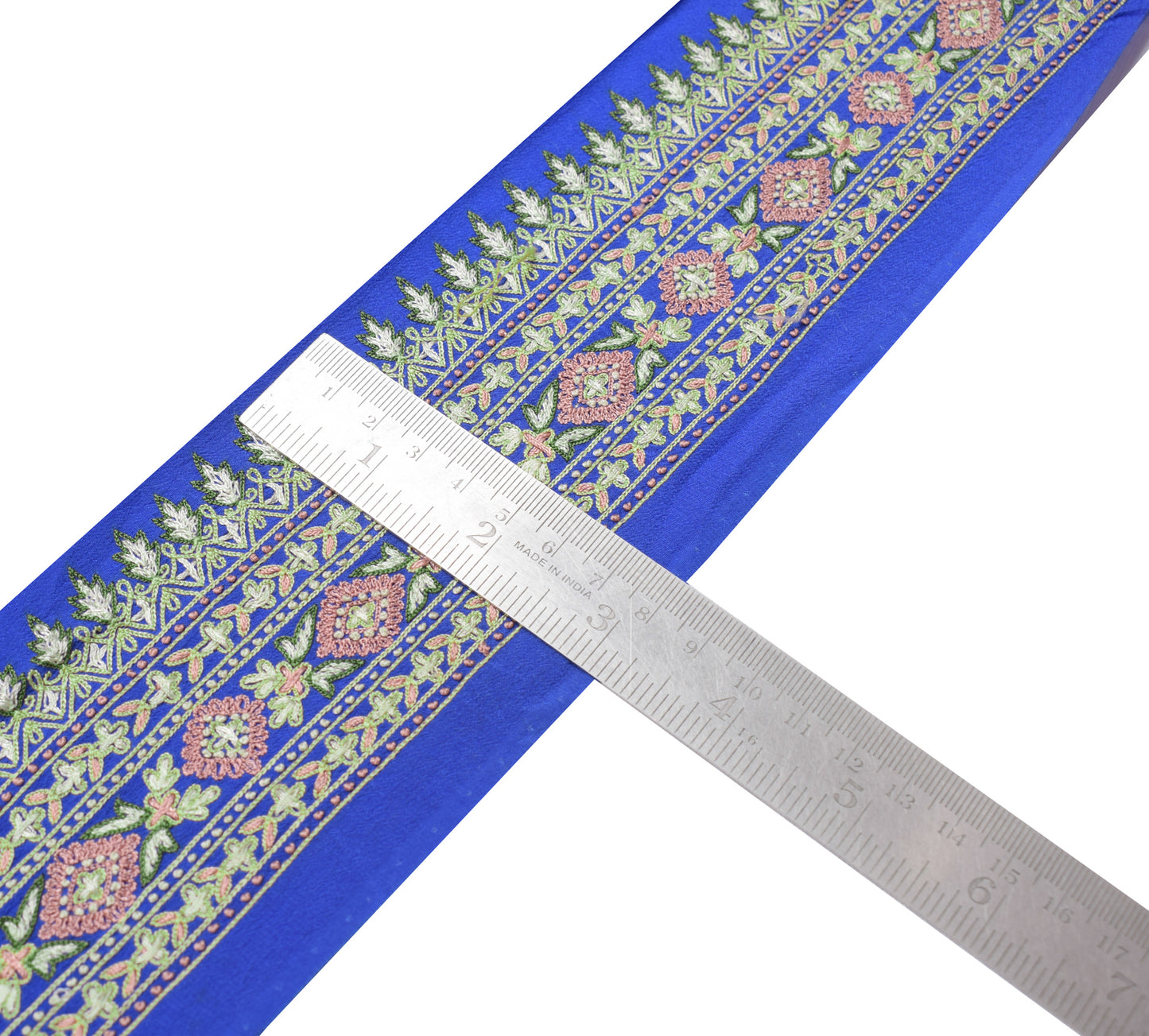 Sushila Vintage Blue Saree Border Indian Craft Sewing Trim Embroidered Lace