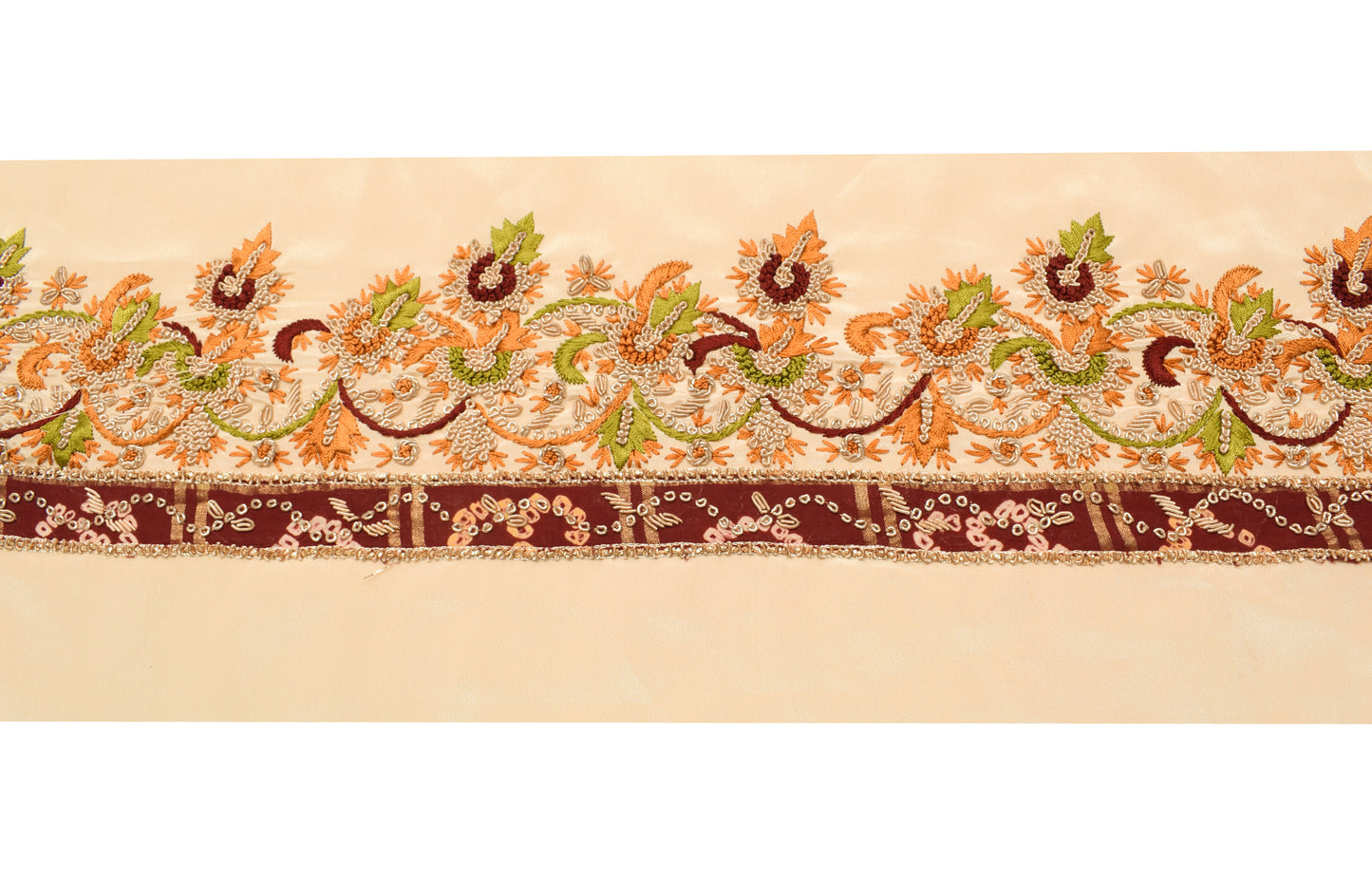 Sushila Vintage Cream Saree Border Indian Craft Sewing Trim Hand Beaded Ribbon