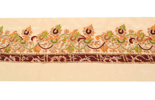 Sushila Vintage Cream Saree Border Indian Craft Sewing Trim Hand Beaded Ribbon