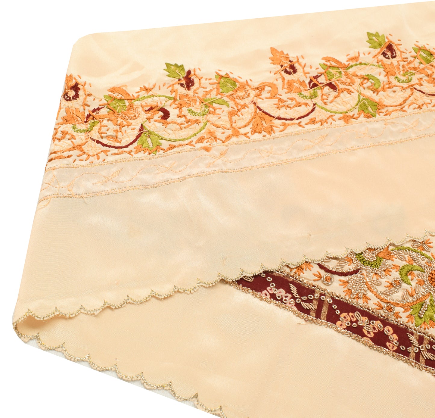 Sushila Vintage Cream Saree Border Indian Craft Sewing Trim Hand Beaded Ribbon