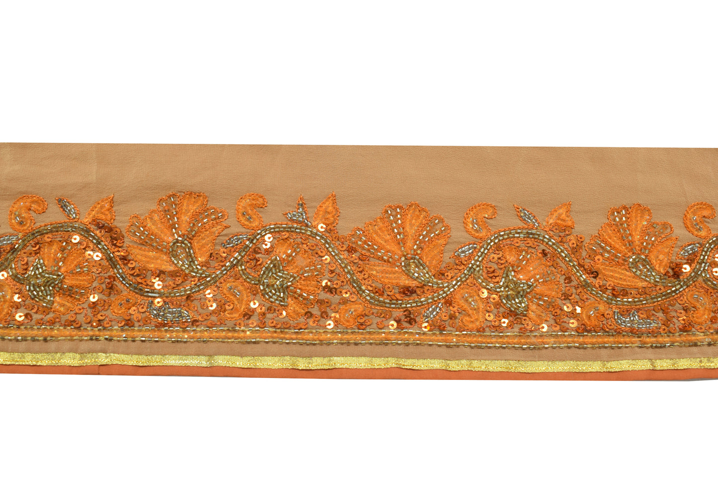 Sushila Vintage Brown Saree Border Indian Craft Sewing Trim Hand Beaded Lace