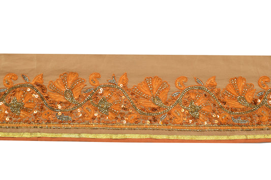 Sushila Vintage Brown Saree Border Indian Craft Sewing Trim Hand Beaded Lace