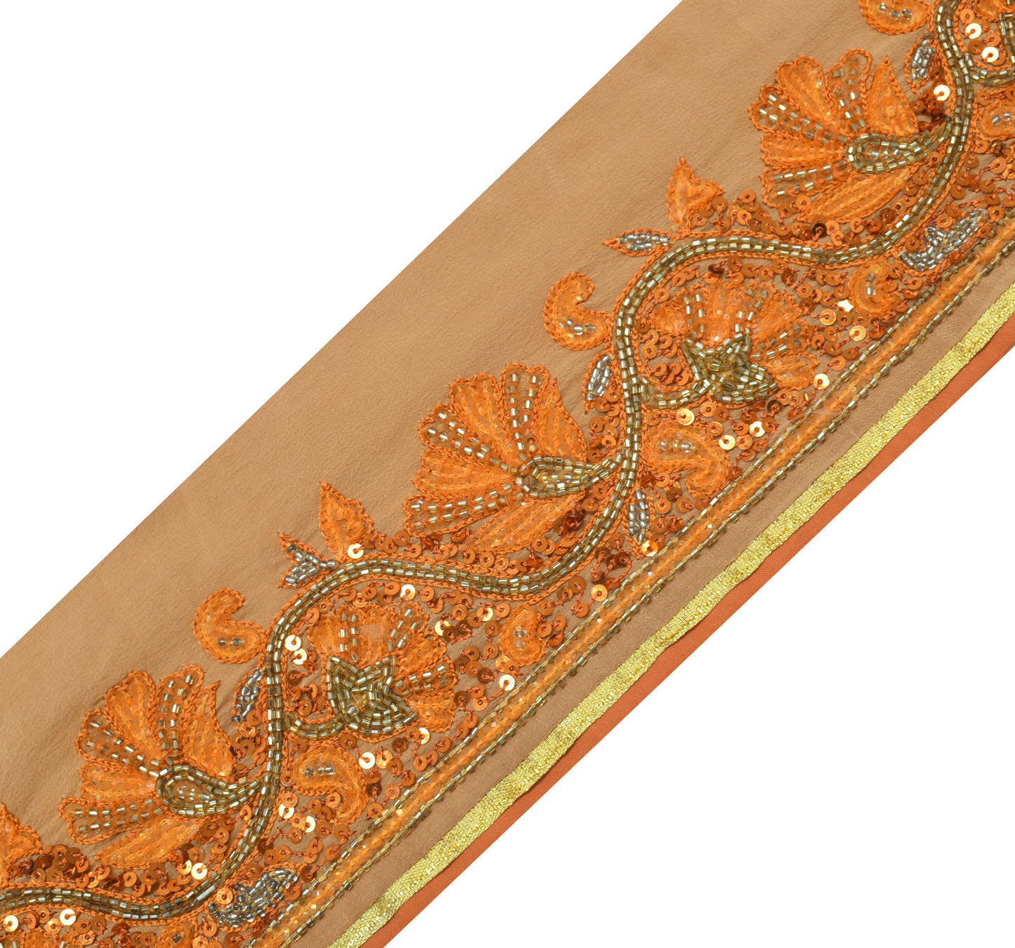 Sushila Vintage Brown Saree Border Indian Craft Sewing Trim Hand Beaded Lace