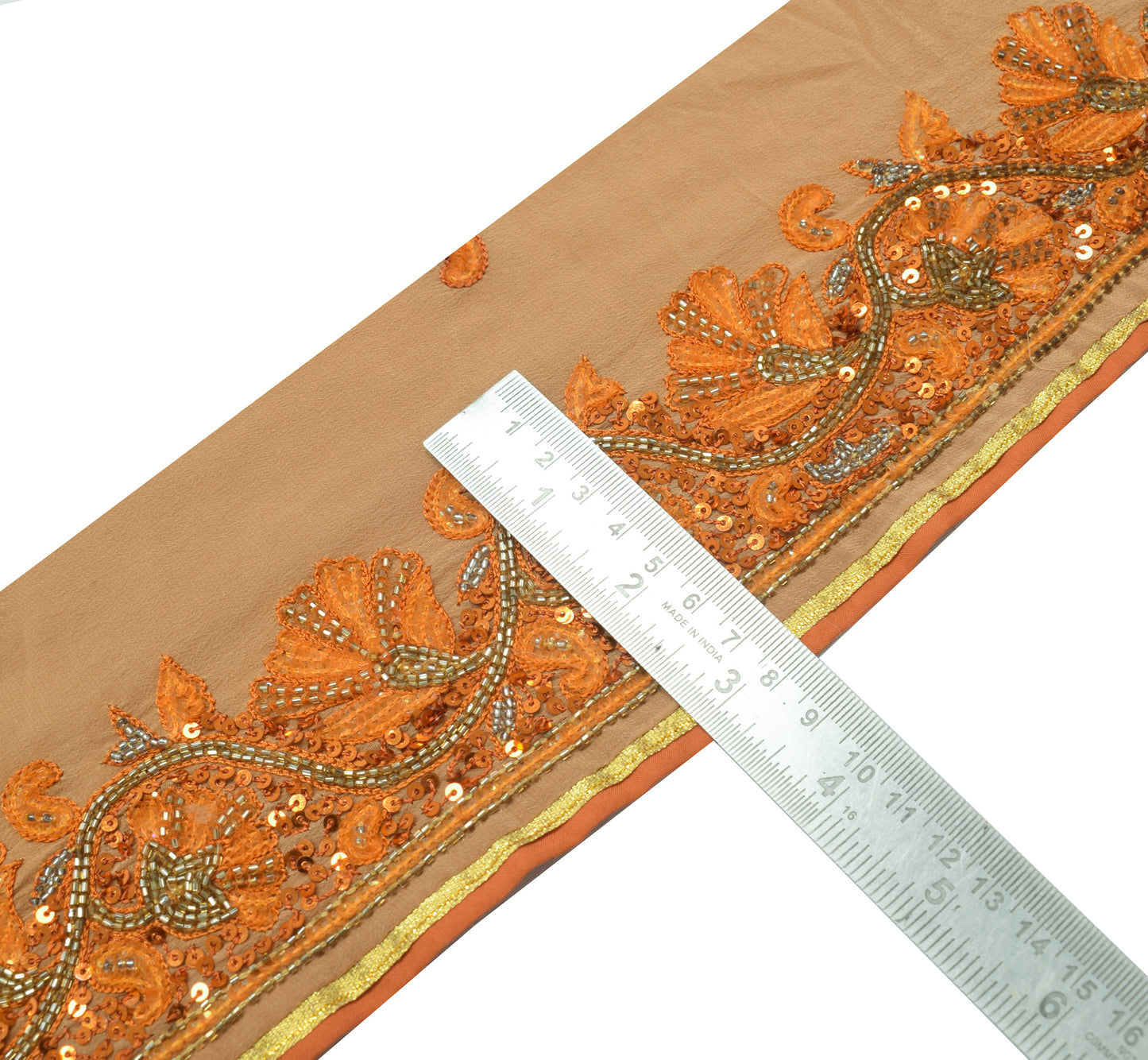 Sushila Vintage Brown Saree Border Indian Craft Sewing Trim Hand Beaded Lace