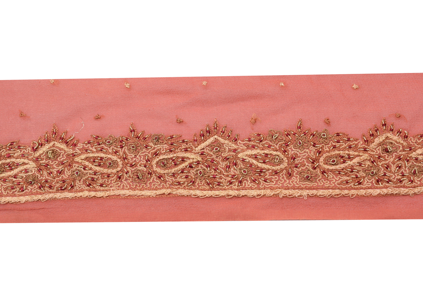 Sushila Vintage Peach Saree Border Indian Craft Sewing Trim Embroidered Lace