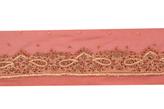 Sushila Vintage Peach Saree Border Indian Craft Sewing Trim Embroidered Lace