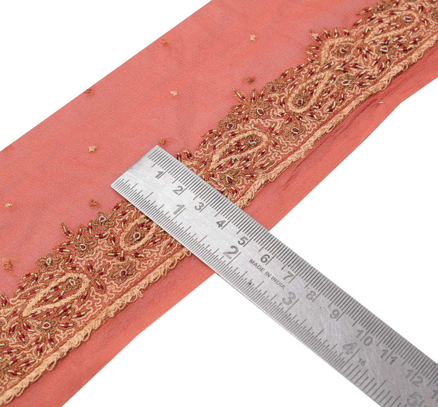 Sushila Vintage Peach Saree Border Indian Craft Sewing Trim Embroidered Lace